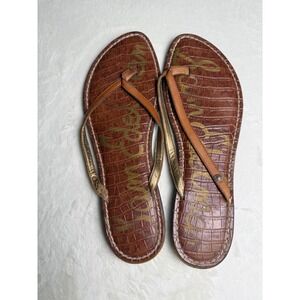Sam Edelman Gracie Brown Croc Embossed Leather Flip Flop Sandals Womens 10M